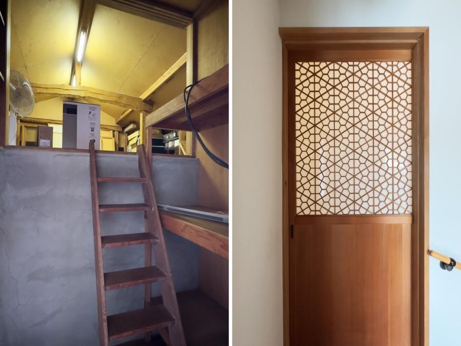 葉山町堀内の売買物件/左：屋根裏物置スペース｜右：組子障子の建具