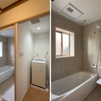 葉山町堀内の売買物件/左：脱衣所｜右：風呂はユニットに新設しています