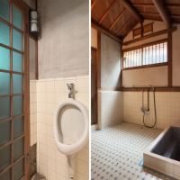 葉山町下山口の売買物件/左：小便器のあるトイレ｜右：タイル張りの風呂