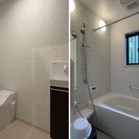 葉山町下山口の売買物件/左：トイレ｜右：風呂　離れには洗面、トイレ、風呂が2つあります