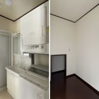 横須賀市湘南国際村一丁目の賃貸物件/左：新設した洗濯機と乾燥機（設備）｜右：広めのパントリー