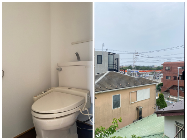藤沢市鵠沼海岸五丁目の賃貸物件/トイレ│玄関近くの小窓からの眺め