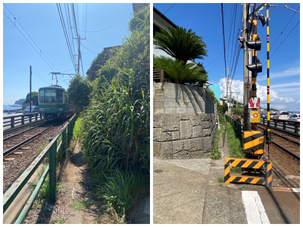 鎌倉市腰越一丁目の賃貸物件/踏切を渡り、線路沿いを進むと建物です。