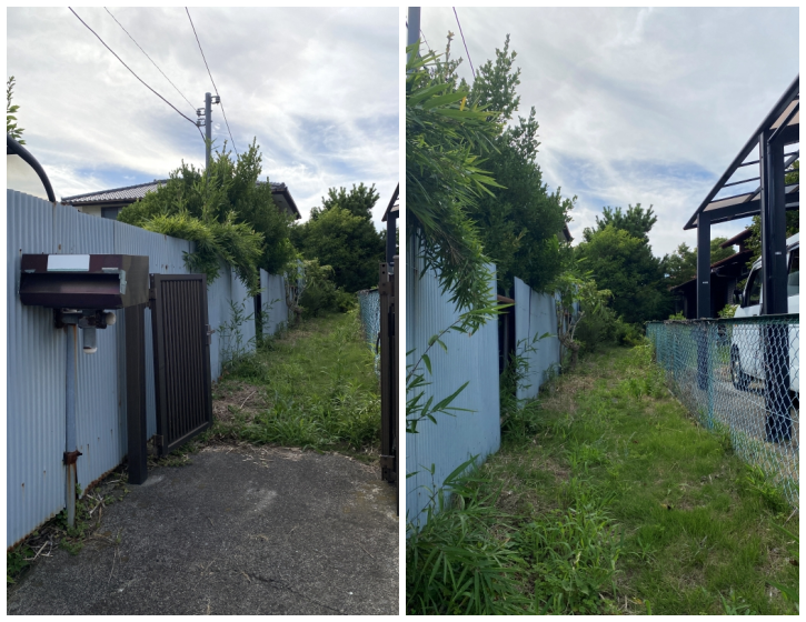 藤沢市片瀬三丁目の賃貸物件/建物は通路を進んだ先です。舗装されていない道が庭へ続きます。
