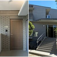 藤沢市片瀬海岸三丁目の賃貸物件/玄関ドア｜マンションのエントランス。階段があります