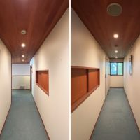 足柄下郡湯河原町宮上の売買物件/廊下｜配膳用の小窓が設けられています。少し圧迫感もあるのでバックヤード側の壁は一部取り払ってもいいかもしれません