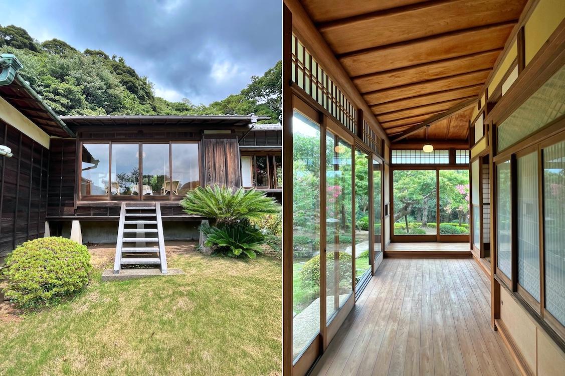 葉山町上山口の売買物件/左：北側8畳への庭からのアプローチ｜右：南側の廊下