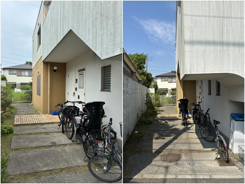 藤沢市鵠沼松が岡三丁目の売買物件/2階への階段下の部分が駐車スペースです。車のサイズ制限があります