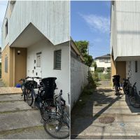 藤沢市鵠沼松が岡三丁目の売買物件/2階への階段下の部分が駐車スペースです。車のサイズ制限があります