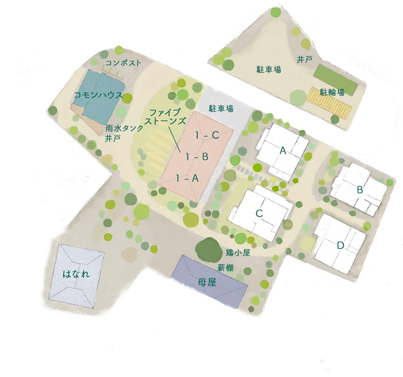 藤沢市辻堂元町三丁目の賃貸物件/敷地全体図｜今回の募集は真ん中辺りにある「ファイブストーンズ」の1-Aです