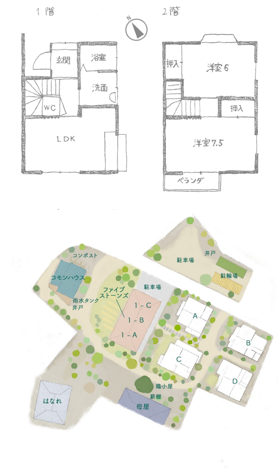藤沢市辻堂元町三丁目の賃貸物件/敷地全体図｜今回の募集は真ん中辺りにある「ファイブストーンズ」の1-Aです