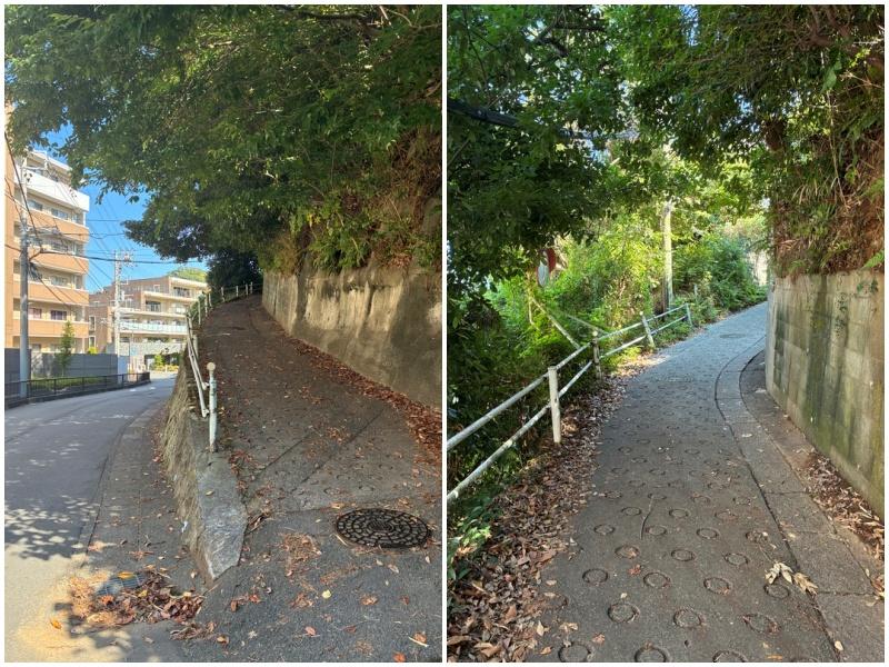 鎌倉市山崎の賃貸物件/物件まで至る道。途中から少し細く、急坂となります