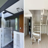 鎌倉市坂ノ下の売買物件/左：玄関ポーチ｜右：無骨な室内階段