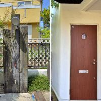 鎌倉市材木座二丁目の賃貸物件/左：外シャワー｜右：玄関ドア周りも素敵です