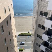 藤沢市片瀬海岸一丁目の賃貸物件/バルコニーから見下ろしてみる。134号線には一定の交通量があります。