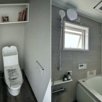 逗子市池子三丁目の売買物件/水まわり。浴室には窓も浴室乾燥機も付いている。これって団地型マンションでは結構めずらしいと思います。