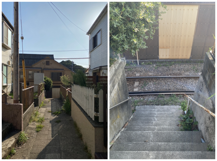 鎌倉市腰越二丁目の賃貸物件/周辺環境│建物前から勝手踏切へ。階段数段あり。