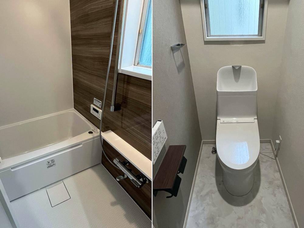 茅ヶ崎市東海岸南六丁目の売買物件/浴室とトイレ|これらはサイズ変更はむずかしそうです