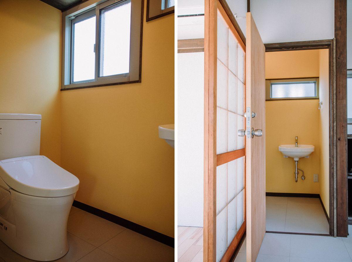 鎌倉市材木座一丁目の賃貸物件/2階トイレ｜壁紙は黄色にしました。