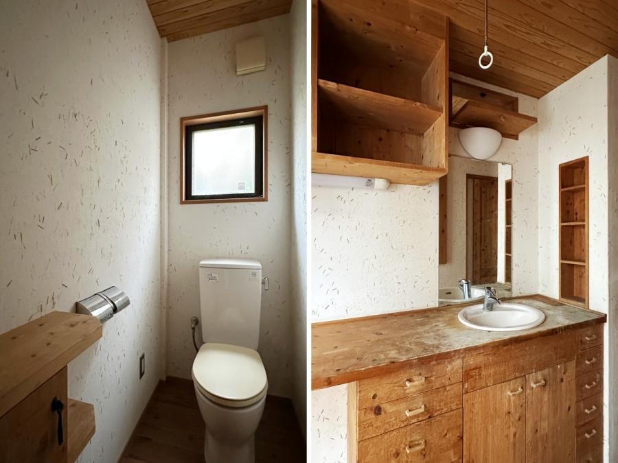 藤沢市鵠沼藤が谷三丁目の売買物件/左：トイレ｜右：造作の洗面