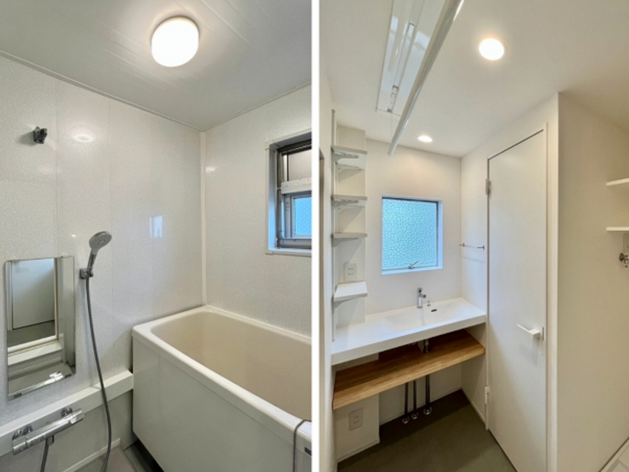 藤沢市辻堂西海岸二丁目の売買物件/左：浴室｜右：洗面室　※写真は竣工時撮影