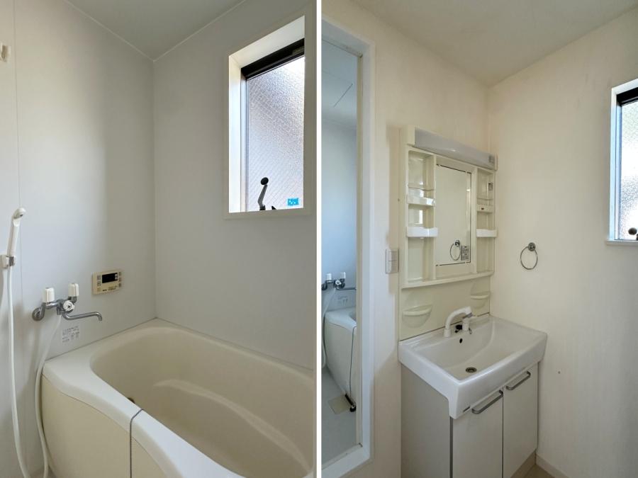 鎌倉市扇ガ谷一丁目の賃貸物件/左：浴室｜右：洗面