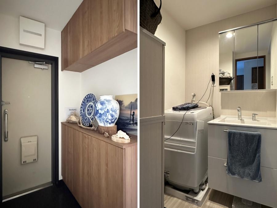 葉山町堀内の売買物件/左：玄関｜右：洗面