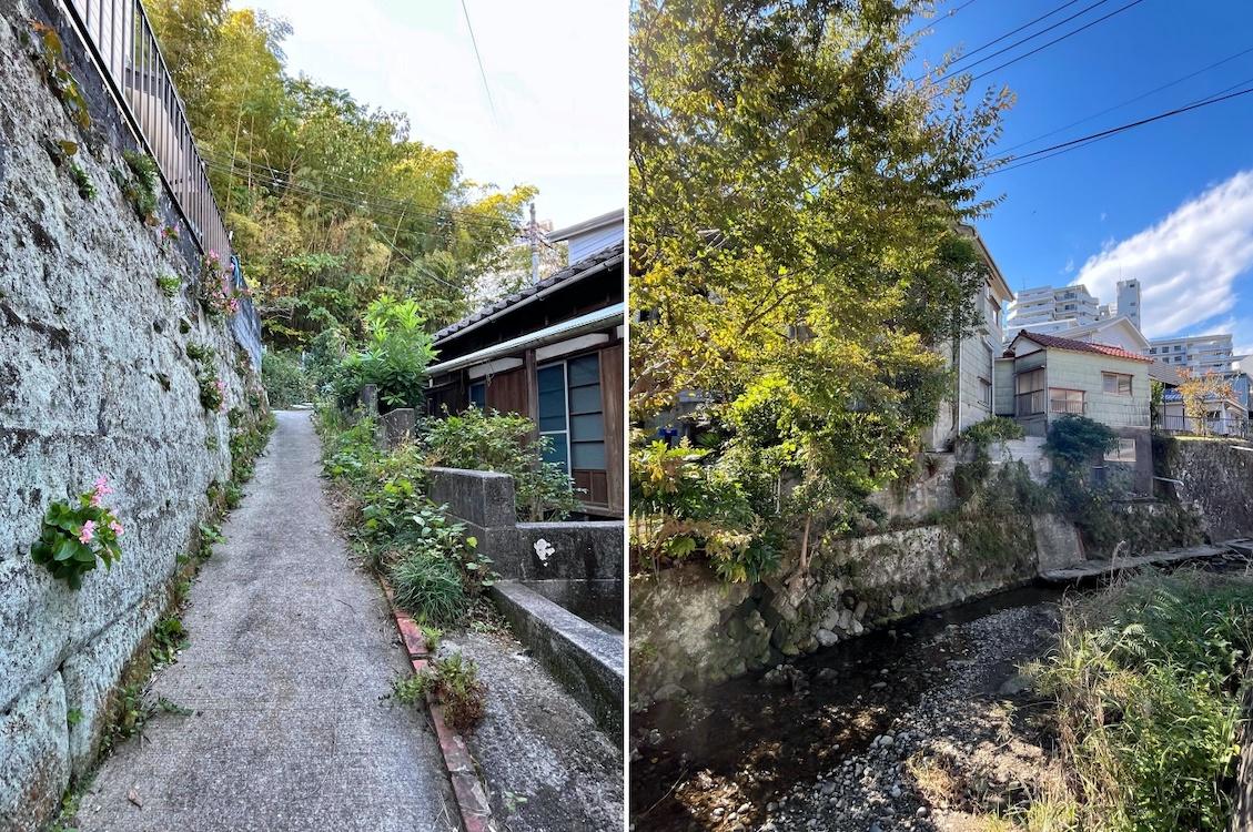 横須賀市秋谷一丁目の売買物件/物件の細道と川沿いの風景