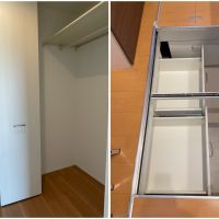 横浜市青葉区新石川一丁目の賃貸物件/左：洋室のクローゼット　右：キッチンの床下収納庫