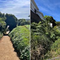 三浦市南下浦町金田の売買物件/左：畑に向かう道｜右：はなれの土地のアプローチ