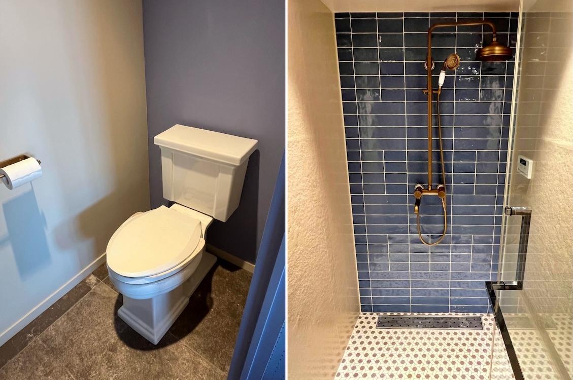 三浦市三崎町諸磯の売買物件/左：トイレも素敵｜右：シャワーブース