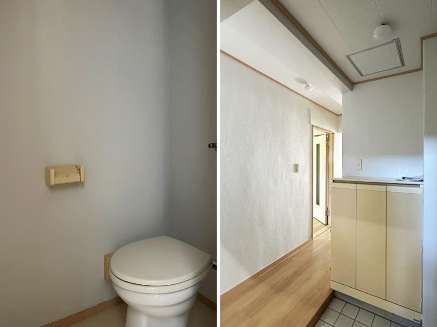 鎌倉市七里ガ浜二丁目の賃貸物件/左：トイレ｜右：玄関は広め