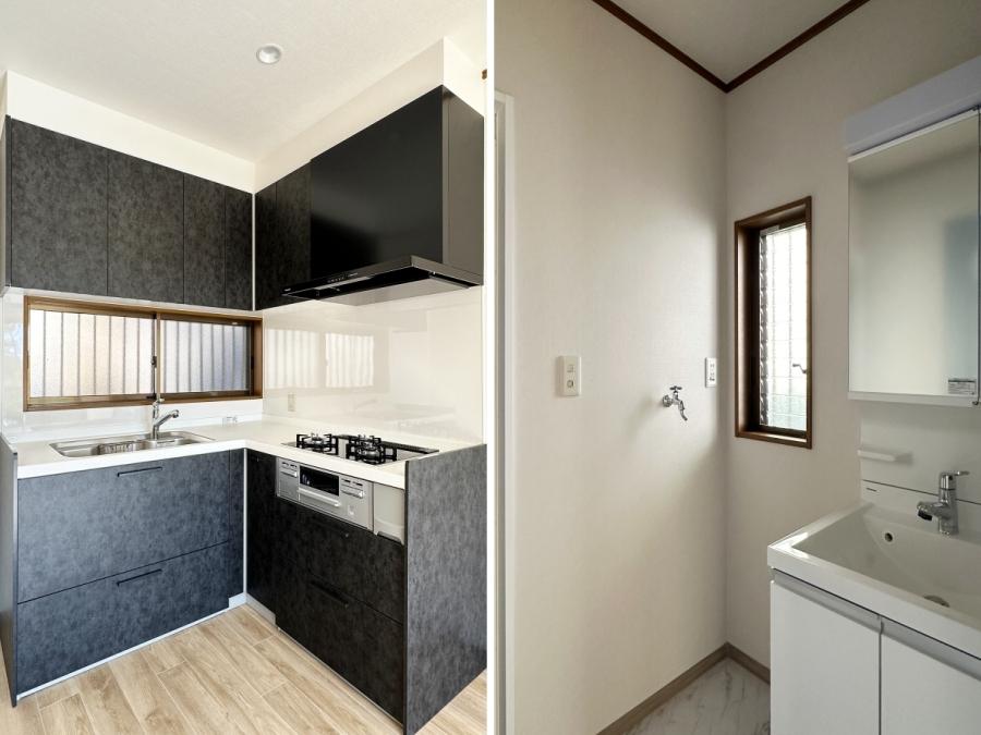 藤沢市大鋸三丁目の売買物件/左：キッチン｜右：洗面