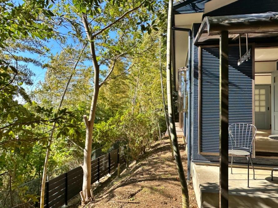 藤沢市大鋸三丁目の売買物件/敷地｜家と斜面の関係。斜面は急ですが道との高低差はそこまでありません