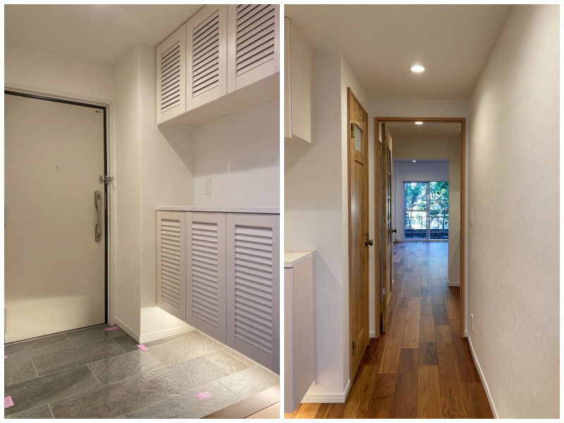 鎌倉市腰越五丁目の売買物件/玄関│廊下の奥に緑