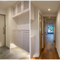 鎌倉市腰越五丁目の売買物件/玄関│廊下の奥に緑