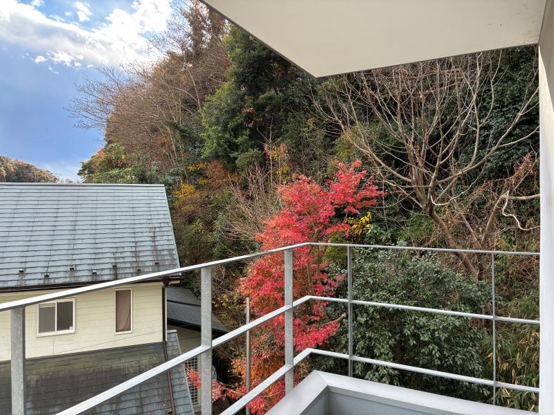 鎌倉市西御門一丁目の賃貸物件/2階のバルコニーから。山の紅葉が美しい