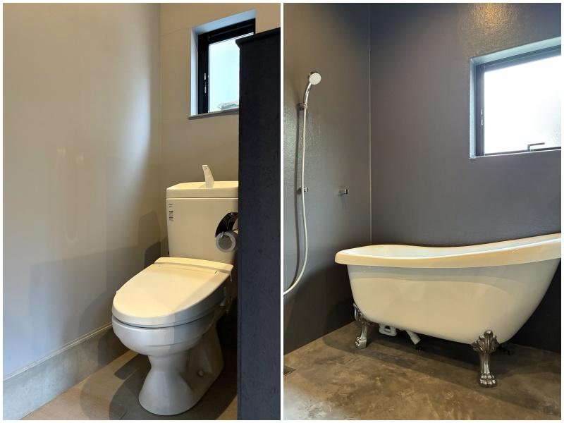 藤沢市鵠沼海岸五丁目の賃貸物件/トイレ（壁はないです）｜浴槽も壁なし