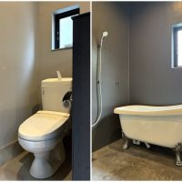 藤沢市鵠沼海岸五丁目の賃貸物件/トイレ（壁はないです）｜浴槽も壁なし