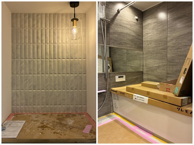 逗子市小坪四丁目の売買物件/左：洗面所にはベッセル洗面ボウルが配置される予定です｜右：浴室