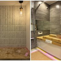 逗子市小坪四丁目の売買物件/左：洗面所にはベッセル洗面ボウルが配置される予定です｜右：浴室