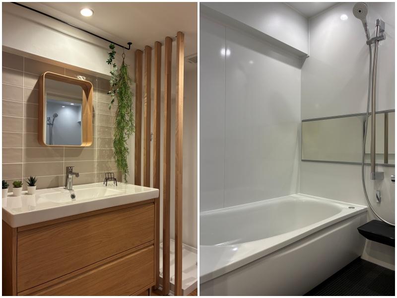 三浦郡葉山町一色の売買物件/洗面も木の素材感が可愛い｜浴室