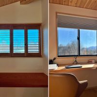 山梨県北杜市高根町の売買物件/左：フリースペース｜右：書斎｜どちらも欅（けやき）の天板