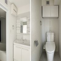 藤沢市善行一丁目の賃貸物件/左：風呂と洗面｜右：トイレ