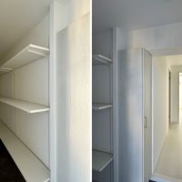 藤沢市善行一丁目の賃貸物件/左：広めのシューズクローゼット｜右：玄関からの廊下