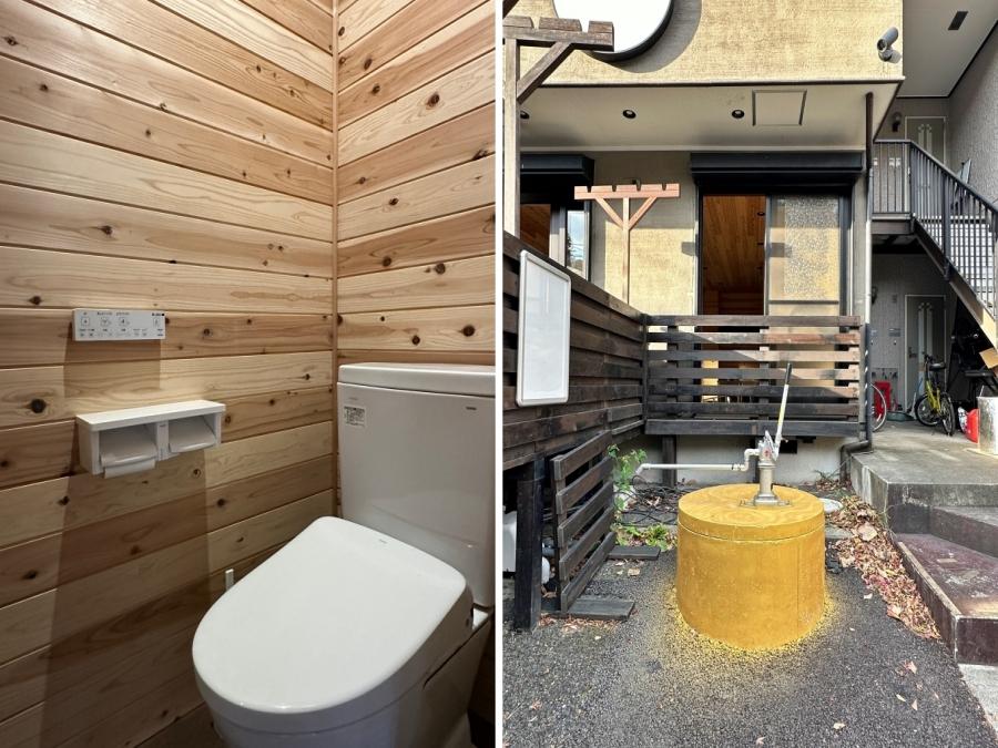 鎌倉市山ノ内の賃貸物件/左：トイレ｜右：井戸（水質検査をしていないので飲用は不可）