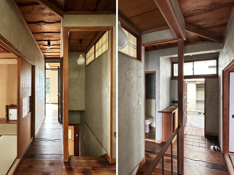 鎌倉市稲村ガ崎一丁目の賃貸物件/玄関を入ると杉の床と天井。この和の空間からリビングのモダンさは想像できませんでした