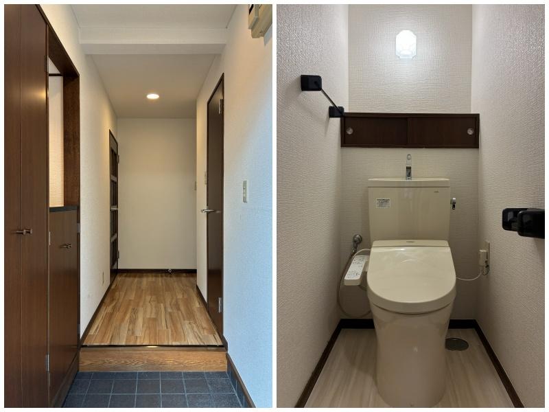 藤沢市本鵠沼二丁目の賃貸物件/玄関から見た廊下｜トイレ（ウォシュレット付き）