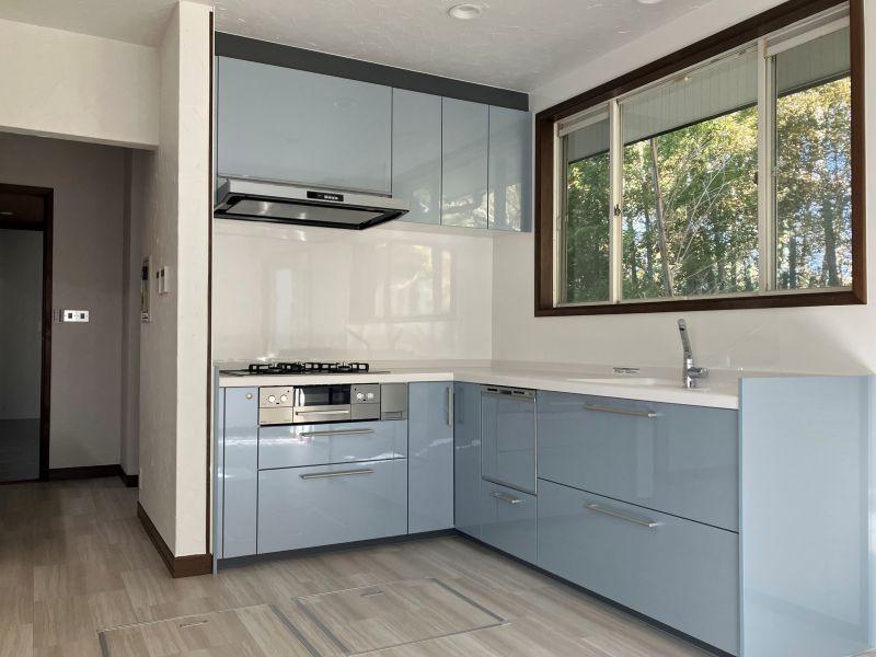 鎌倉市津の売買物件/1階DK｜キッチンは新品に更新されています。そしてここからも竹林が。