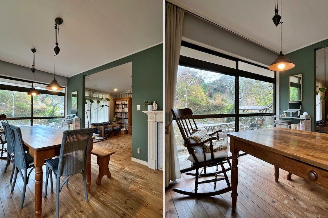 鎌倉市笛田五丁目の売買物件/左：ダイニングからリビングを見る｜右：ダイニングの絵になる一画